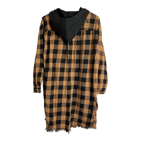 NWT RISEN Riding Shotgun Shacket Plaid Shirt Dress with Hood Sand Women's Size S - Picture 5 of 9